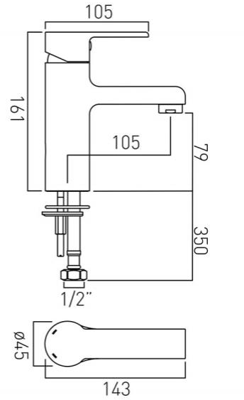 Technical image of Vado Ion Basin Mixer Tap (Chrome).