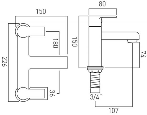 Technical image of Vado Ion Bath Filler Tap (Chrome).