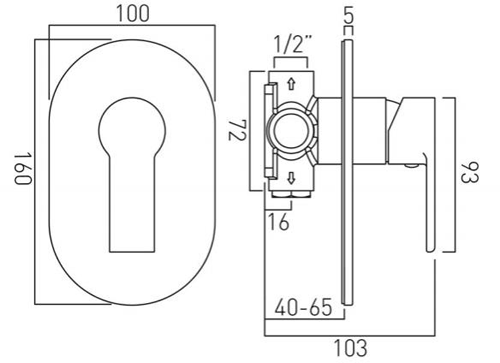 Technical image of Vado Ion Manual Shower Valve With 1 Outlet (Chrome).