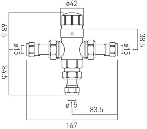 Technical image of Vado I-Tech Infra-Red Mono Basin Tap & In-Line Thermostatic Valve.