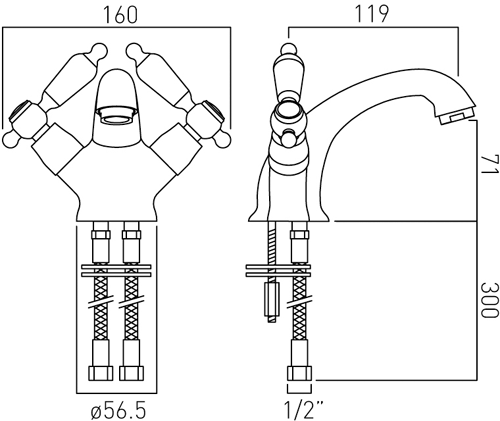 Technical image of Vado Kensington Basin Mixer & Bath Filler Tap Pack (Chrome & Black).