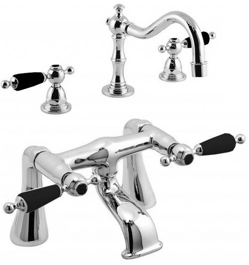 Larger image of Vado Kensington 3 Hole Basin Mixer & Bath Filler Tap Pack (Chrome & Black).