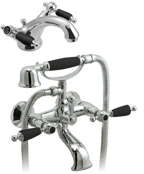 Larger image of Vado Kensington Basin Mixer & Wall Mounted BSM Tap Pack (Chrome & Black).