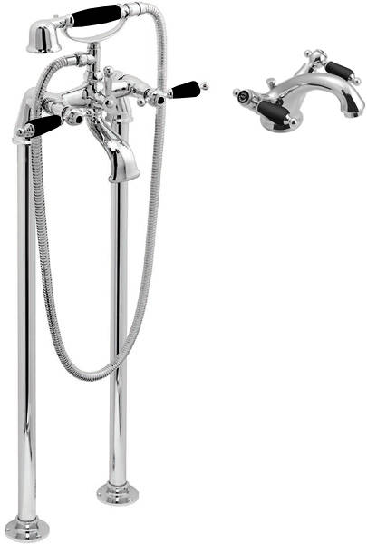 Larger image of Vado Kensington Basin Mixer & Floorstanding BSM Tap Pack (Chrome & Black).