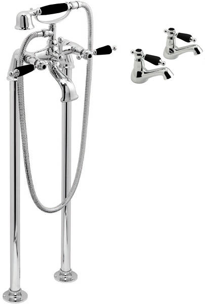 Larger image of Vado Kensington Basin Taps & Floorstanding BSM Pack (Chrome & Black).