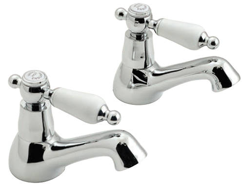 Example image of Vado Kensington Basin Taps & Wall Mounted BSM Tap (Chrome & White).