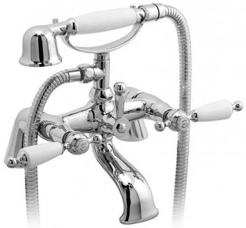 Example image of Vado Kensington Pillar Basin & Bath Shower Mixer Tap Pack (Chrome & White).
