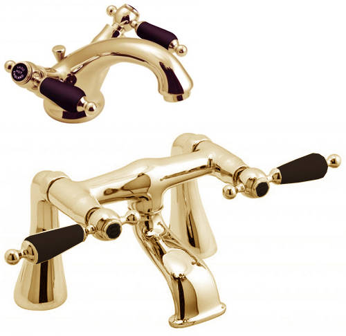 Larger image of Vado Kensington Basin Mixer & Bath Filler Tap Pack (Gold & Black).