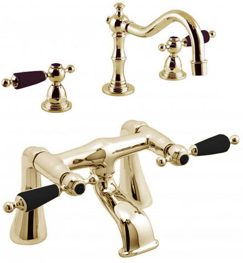 Larger image of Vado Kensington 3 Hole Basin Mixer & Bath Filler Tap Pack (Gold & Black).