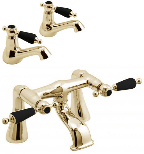 Larger image of Vado Kensington Basin & Bath Filler Tap Pack (Gold & Black).