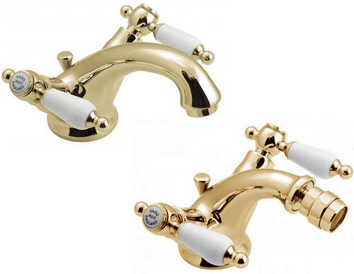 Larger image of Vado Kensington Basin & Bidet Mixer Tap Pack (Gold & White).