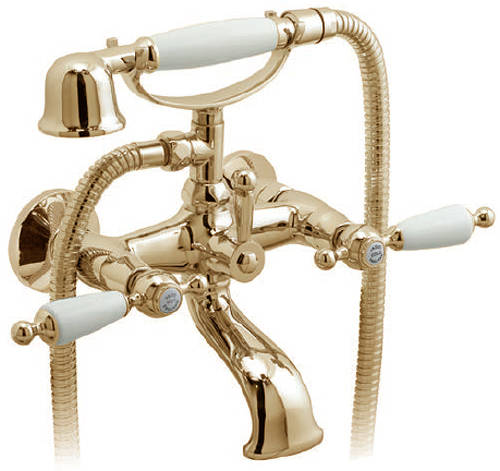 Example image of Vado Kensington Basin Mixer & Wall Mounted BSM Tap Pack (Gold & White).