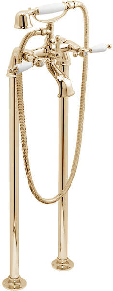 Example image of Vado Kensington Basin Mixer & Floorstanding BSM Tap Pack (Gold & White).