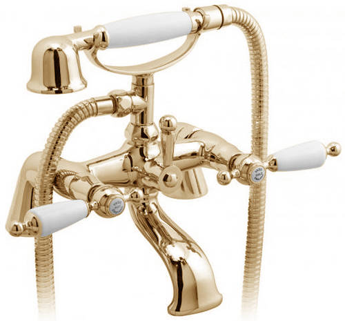 Example image of Vado Kensington Wall Mounted Basin & BSM Tap Pack (Gold & White).