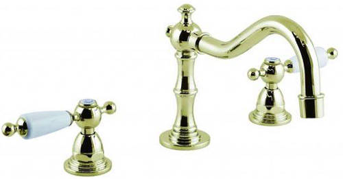 Larger image of Vado Kensington 3 Hole Basin Mixer Tap (Gold & White).