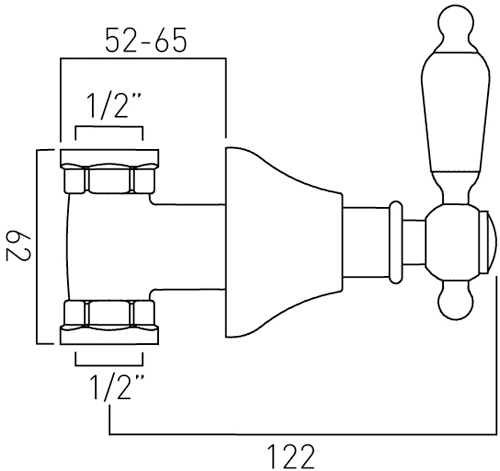 Technical image of Vado Kensington Concealed Stop Valve (Chrome & White, 1/2").