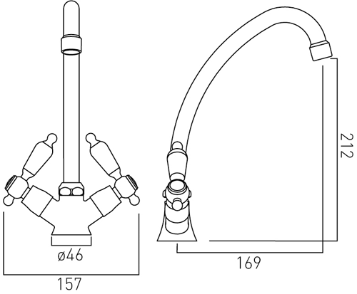 Technical image of Vado Kensington Kitchen Mixer Tap With Swivel Spout (Gold & White).