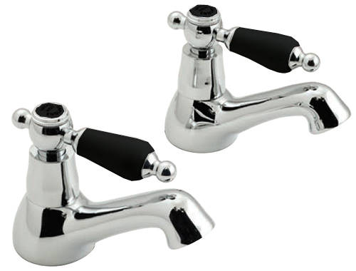 Larger image of Vado Kensington Pillar Basin Taps (Chrome & Black).