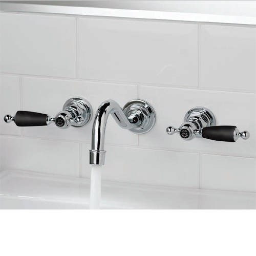 Larger image of Vado Kensington Wall Mounted 3 Hole Basin Mixer Tap (Chrome & Black).