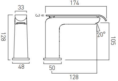 Technical image of Vado Kovera Mono Basin Mixer Tap (Chrome).