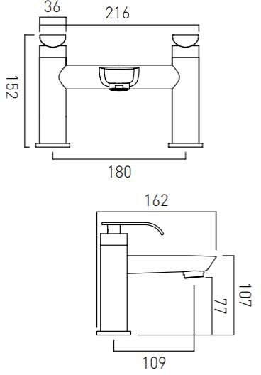 Technical image of Vado Kovera Bath Filler Tap (Chrome).