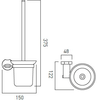 Technical image of Vado Kovera Toilet Brush & Frosted Glass Holder (Chrome).