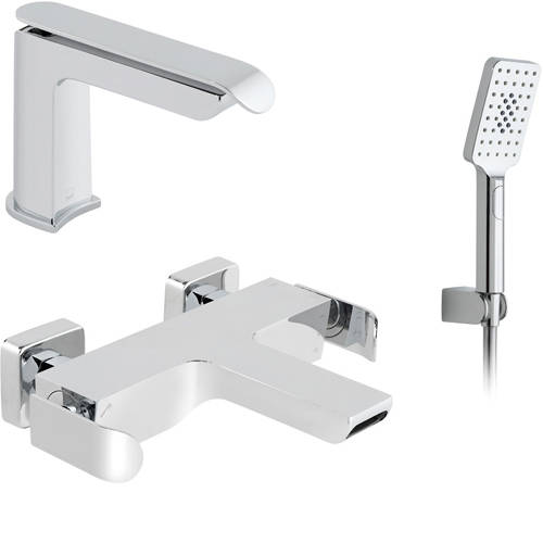 Larger image of Vado Kovera Wall Mounted Bath Shower Mixer & Basin Tap Pack (Chrome).