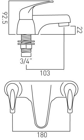 Technical image of Vado Matrix Basin & Bath Filler Taps Pack (Chrome).