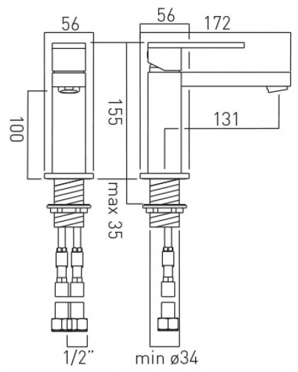 Technical image of Vado Notion Basin Mixer Tap (Bright Nickel).