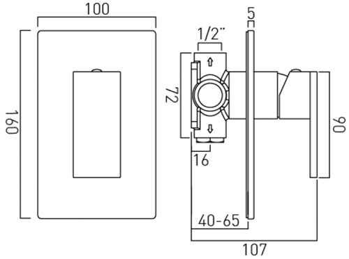 Technical image of Vado Notion Manual Shower Valve (Brushed Gold).