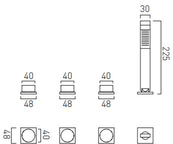 Technical image of Vado Omika 4 Hole Bath Shower Mixer Tap With Bath Filler Waste & Overflow.