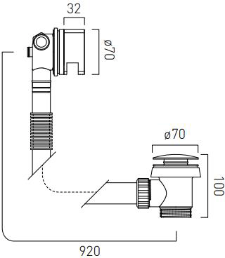 Technical image of Vado Omika 4 Hole Bath Shower Mixer Tap With Bath Filler Waste & Overflow.