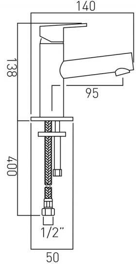 Technical image of Vado Sense Mini Mono Basin Mixer Tap (Chrome).
