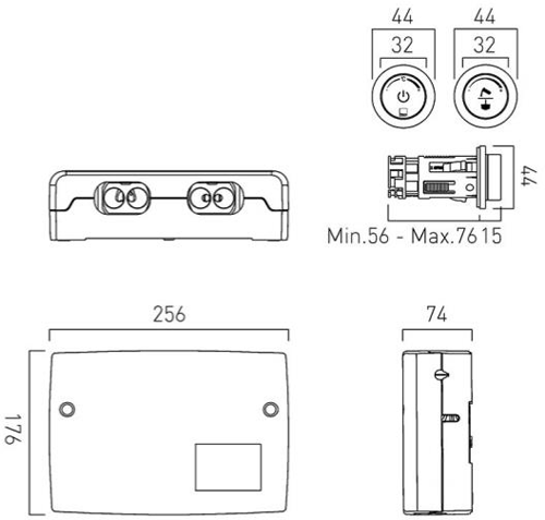 Technical image of Vado Sensori SmartDial Thermostatic With Round Head, Slide Rail & Remote.