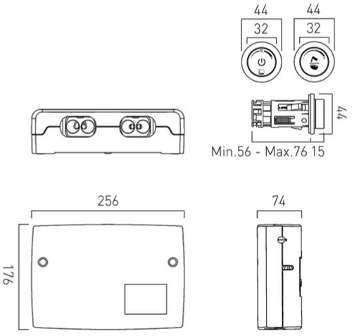 Technical image of Vado Sensori SmartDial Thermostatic Shower With Round Head & Bath Filler.