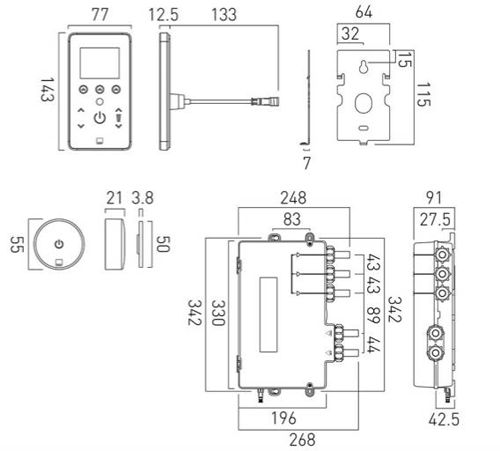 Technical image of Vado Sensori SmartTouch Shower, Remote, Head & Slide Kit (Pumped, 2-Way).