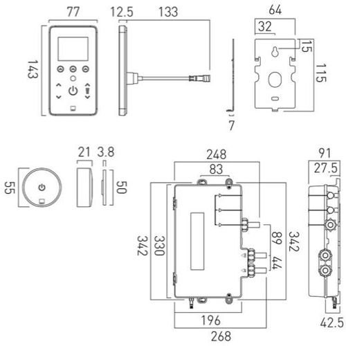 Technical image of Vado Sensori SmartTouch Shower, Remote & Rigid Riser (Pumped, 1 Outlet).