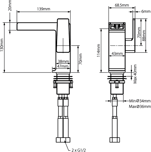 Technical image of Vado Synergie Waterfall Basin Tap (Chrome).