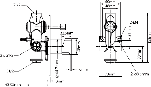 Technical image of Vado Synergie Concealed Shower Valve With Diverter (Chrome, Manual).