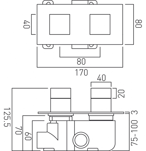 Technical image of Vado Notion Thermostatic Shower Valve With 1 Outlet (3/4" Bright Nickel).