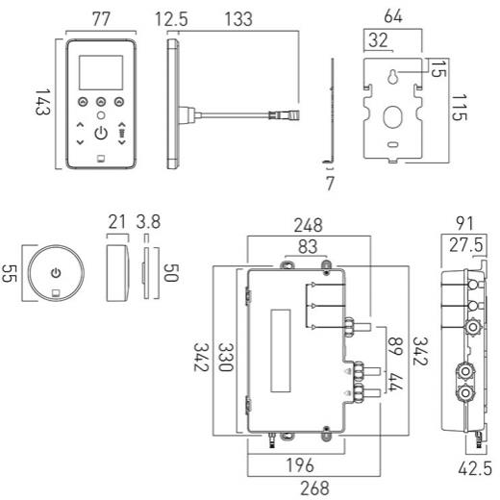 Technical image of Vado Sensori SmartTouch Shower With Wireless Remote (Pumped, 1 Outlet).