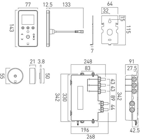 Technical image of Vado Sensori SmartTouch Shower With Wireless Remote (2 Outlets).