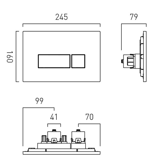 Technical image of Vado Flush Plate With Square Buttons (Matt White).