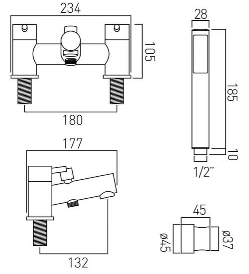 Technical image of Vado Zoo Basin & Bath Shower Mixer Tap Pack (Chrome).