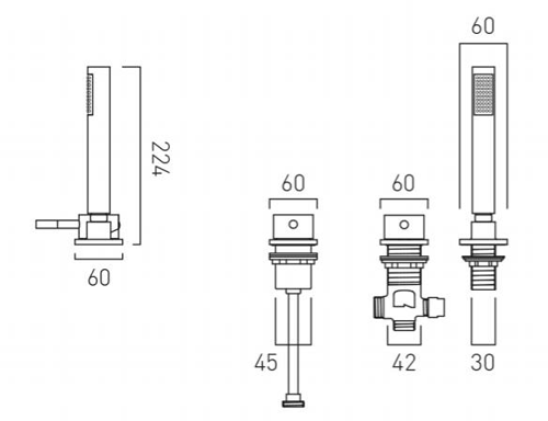 Technical image of Vado Zoo 3 Hole Bath Shower Mixer Tap With Kit & Bath Filler Waste (Chrome).