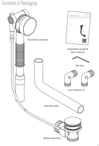 Technical image of Vado Zoo 3 Hole Bath Shower Mixer Tap With Kit & Bath Filler Waste (Chrome).