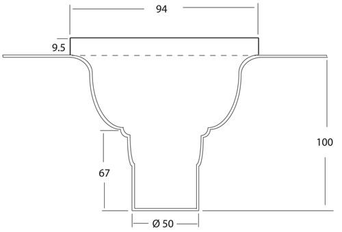 Technical image of VDB Shower Drains Poly Shower Drain With Clamping Ring 94x94mm.