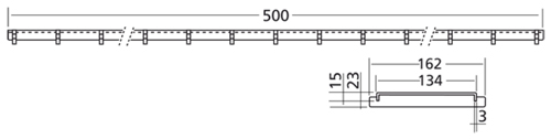 Technical image of VDB Industrial Drains Connect Channel Slot Grating Part 500x162mm.