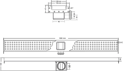 Technical image of VDB Channel Drains Hero Connectable Shower Channel 1000x100mm.