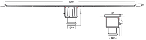 Technical image of VDB Channel Drains Standard Shower Channel 1000x100mm (Wave).